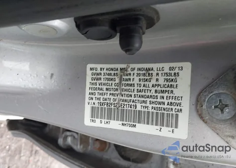 2013 Honda Civic Lx from USA, damaged, VIN 19XFB2F52DE217419